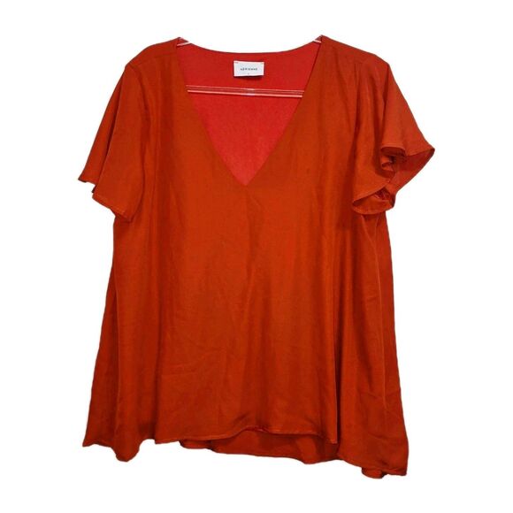 Adrienne Satin V-neck Flutter Sleeve Top Sz. L - Picture 1 of 3